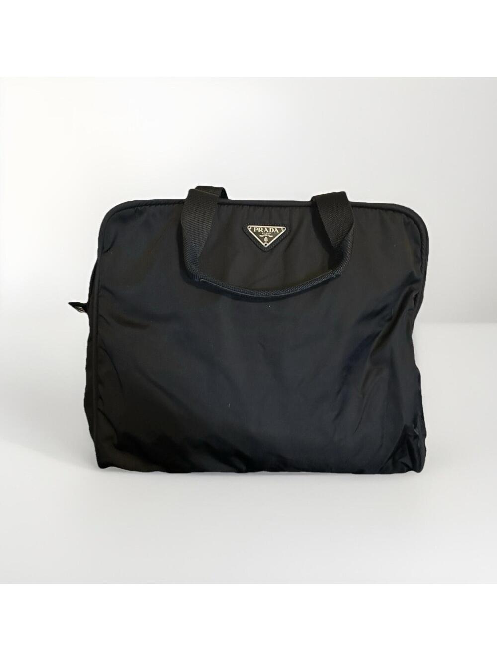 PRADA Hand Bag Nylon Black Silver Authentic
